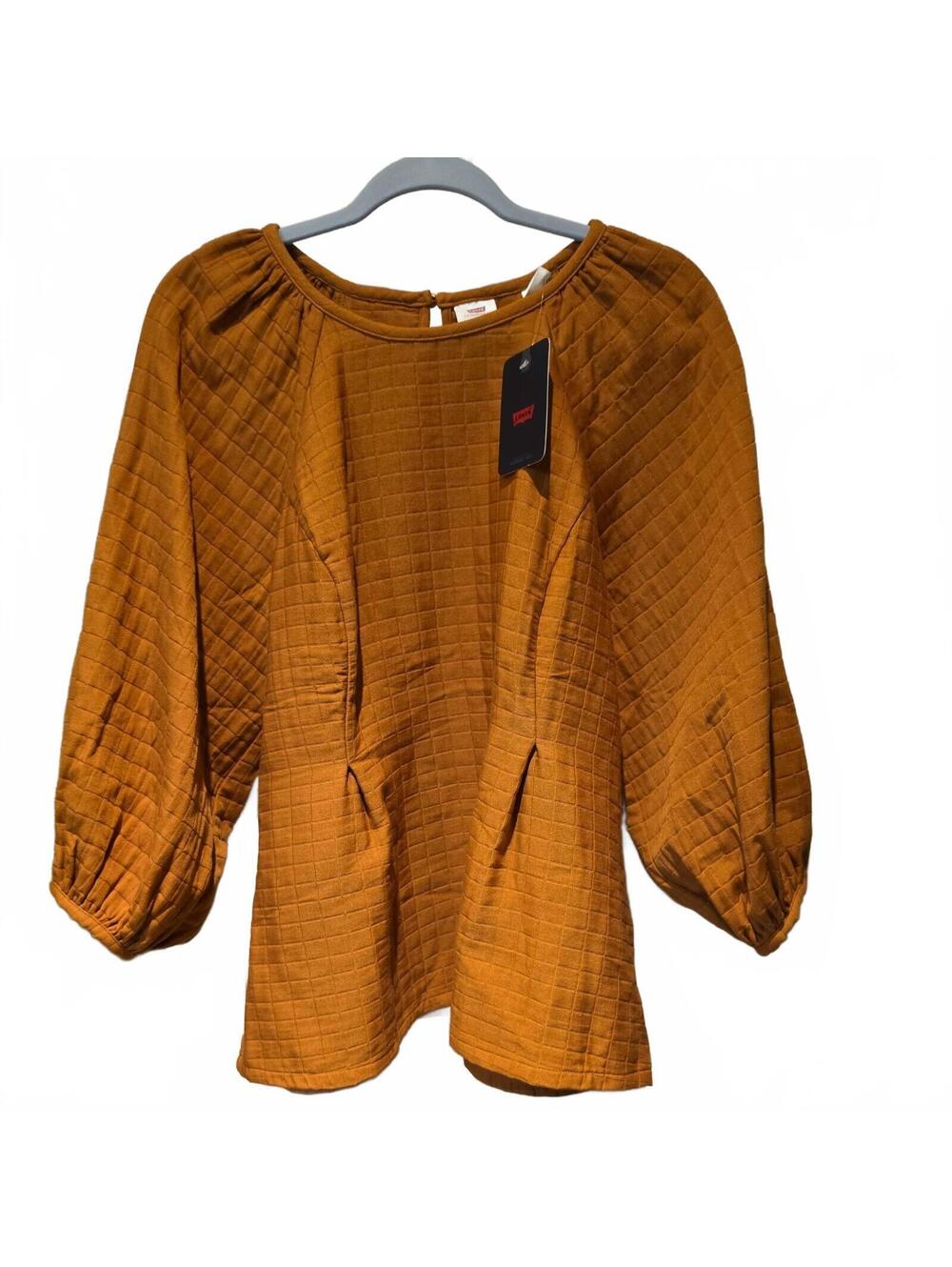 Levi's Cait Puff Balloon Sleeve Blouse Womens L Quilted Textured Boho Tan NWT